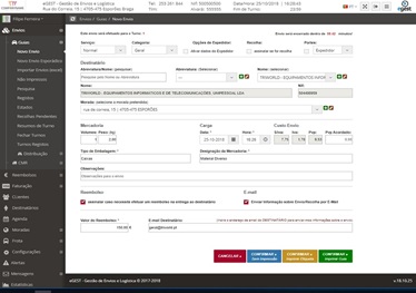 Painel de criação de guia de transporte fácil de utilizar e intuitivo.